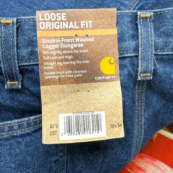 Carhartt Mens 38x34 Blue Loose Original Fit Double-Front Denim Logger Dungarees - Picture 4 of 11
